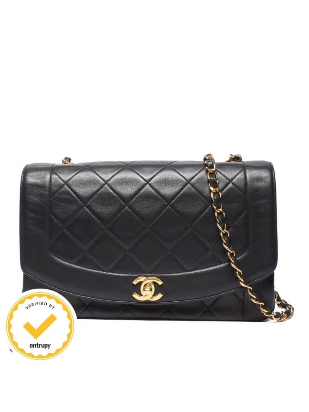 Chanel Chain Shoulder Bag Gold Quilted Lambskin Diana Flap 25